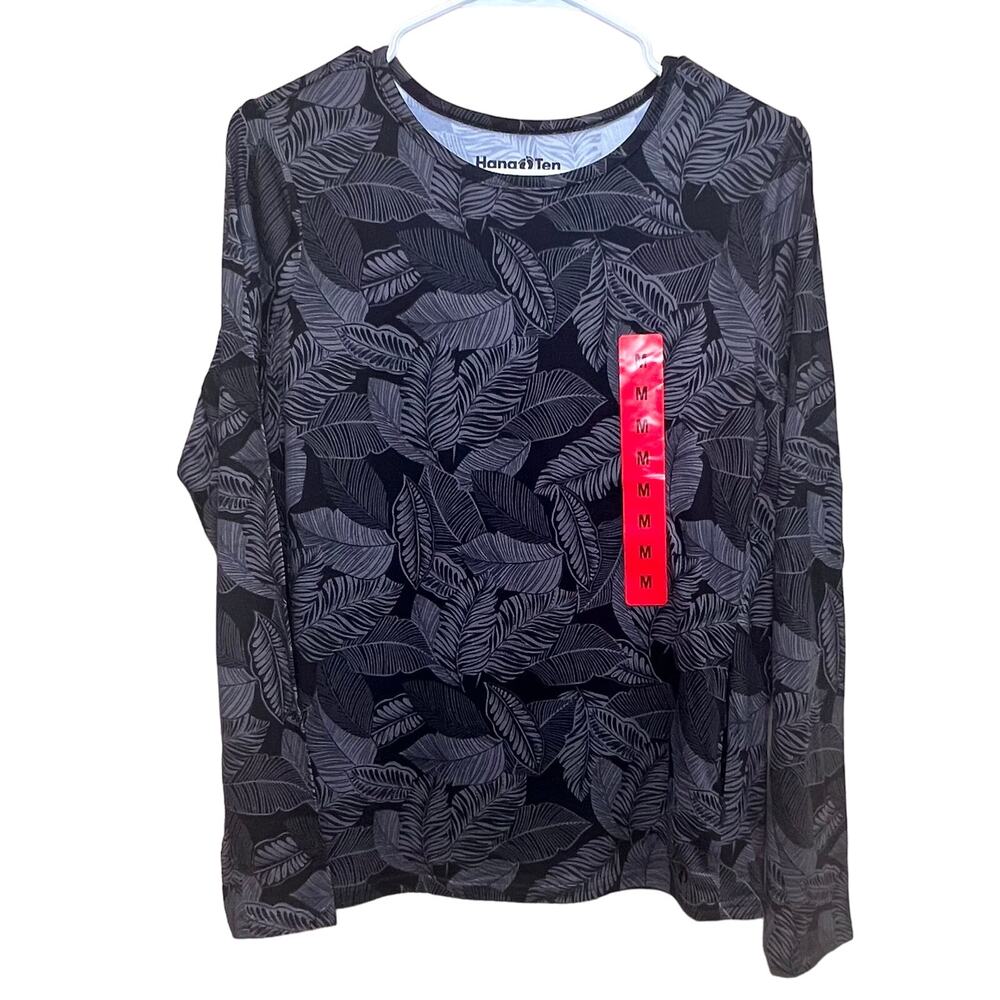 Hang Ten Black & Gray Leaf-Print Long Sleeve Tee